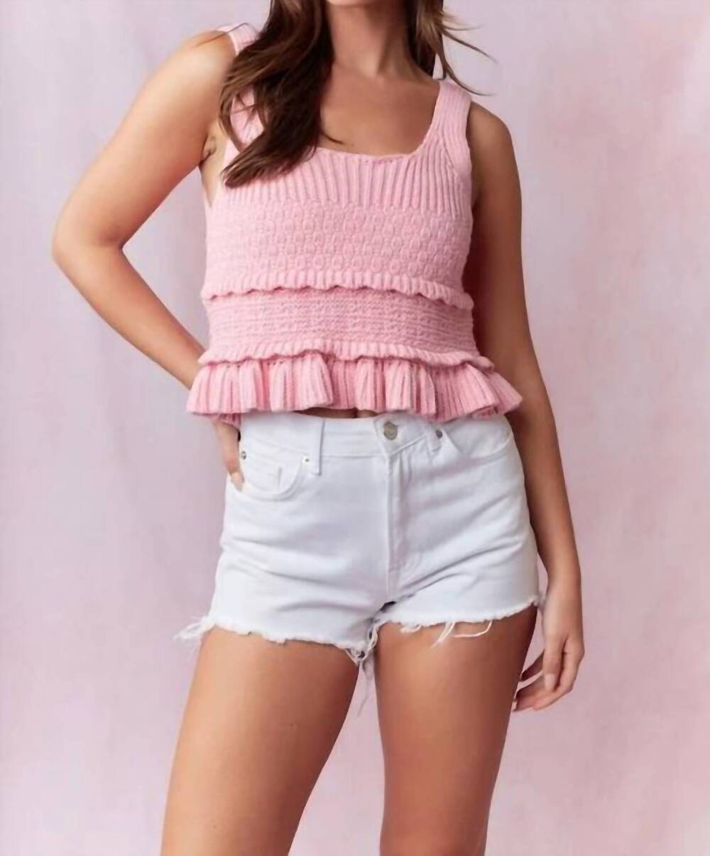 NEW PEACH LOVE ruffle detail heavy crochet tank top in light pink